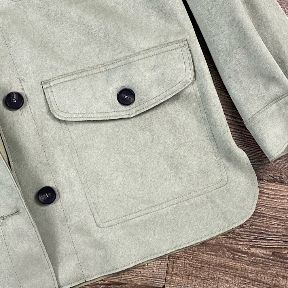 Zara Jacket Women XS Green Oversized Velvet Button Front Pockets Lightweight - Picture 3 of 9